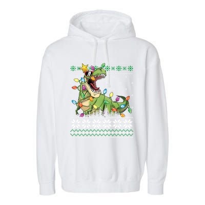 Christmas Ugly Sweater Tree Rex Funny Dinosaur Gift Garment-Dyed Fleece Hoodie