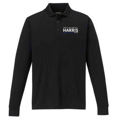 Chin Up Shoulders Back Kamala Harris 2024 Design Performance Long Sleeve Polo