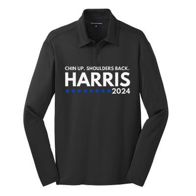 Chin Up Shoulders Back Kamala Harris 2024 Design Silk Touch Performance Long Sleeve Polo