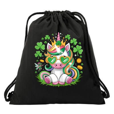 Cute Unicorn Shamrock St Patricks Day  Lepricorn Drawstring Bag