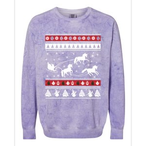 Christmas Unicorn SantaS Sled Ugly Colorblast Crewneck Sweatshirt