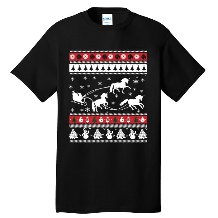 Christmas Unicorn SantaS Sled Ugly Tall T-Shirt