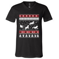 Christmas Unicorn SantaS Sled Ugly V-Neck T-Shirt