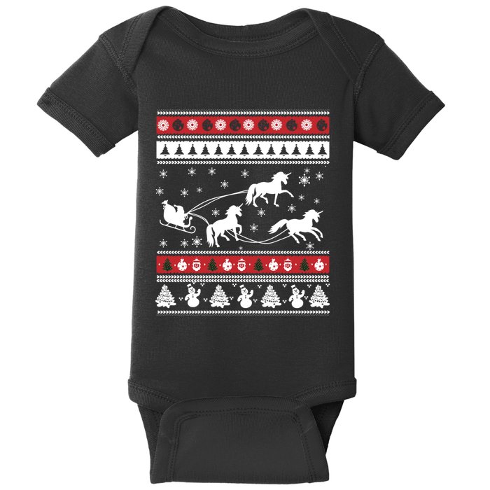 Christmas Unicorn SantaS Sled Ugly Baby Bodysuit