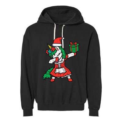 Christmas Unicorn Santa Dab Cute Xmas Garment-Dyed Fleece Hoodie