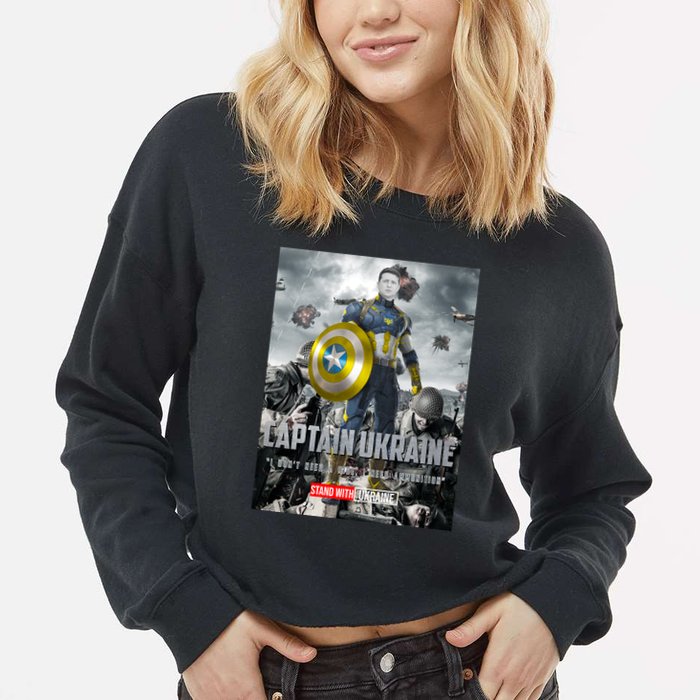 Captain Ukraine Stand With Zelenskyy I Dont Need A Ride Ammo Army Cropped Pullover Crew