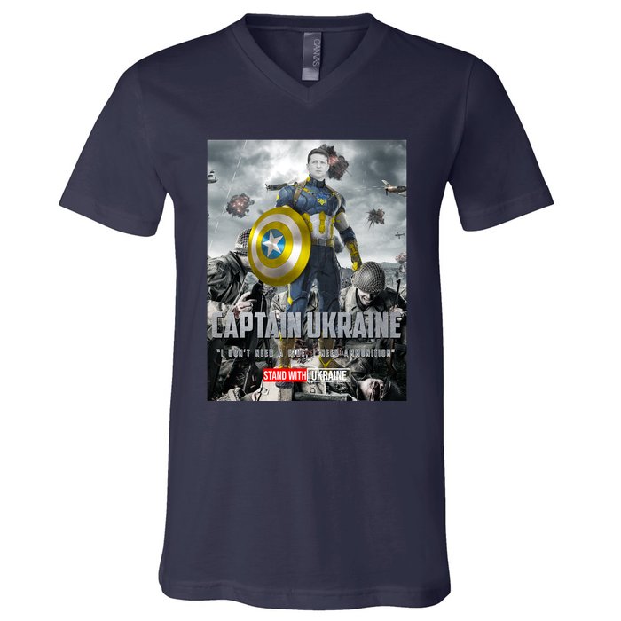 Captain Ukraine Stand With Zelenskyy I Dont Need A Ride Ammo Army V-Neck T-Shirt