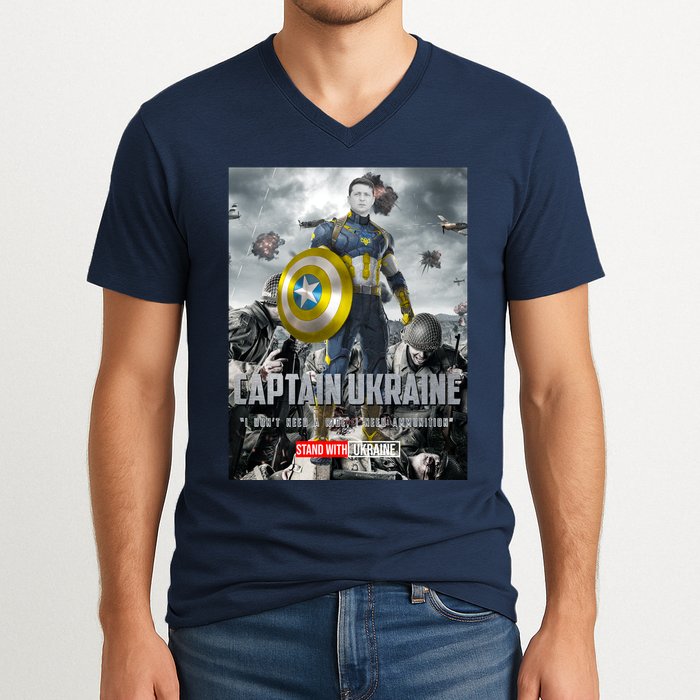 Captain Ukraine Stand With Zelenskyy I Dont Need A Ride Ammo Army V-Neck T-Shirt