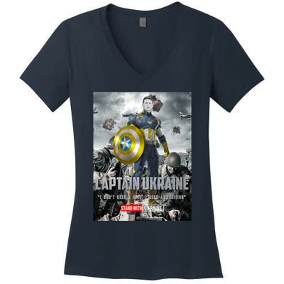 Captain Ukraine Stand With Zelenskyy I Dont Need A Ride Ammo Army Women's V-Neck T-Shirt