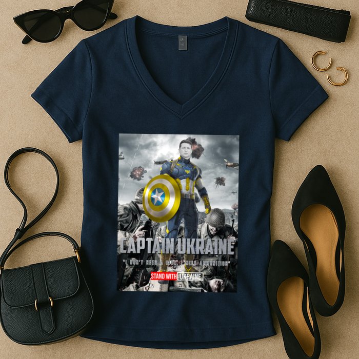 Captain Ukraine Stand With Zelenskyy I Dont Need A Ride Ammo Army Women's V-Neck T-Shirt