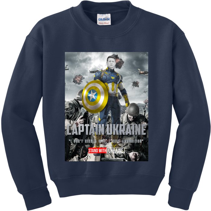 Captain Ukraine Stand With Zelenskyy I Dont Need A Ride Ammo Army Kids Sweatshirt