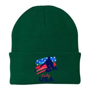 Curling USA Support The Team USA Flag Curl Clean Knit Cap Winter Beanie