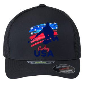 Curling USA Support The Team USA Flag Curl Clean Flexfit Unipanel Trucker Cap