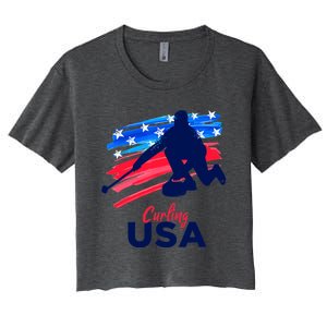 Curling USA Support The Team USA Flag Curl Clean Women's Crop Top Tee