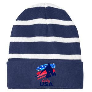 Curling USA Support The Team USA Flag Curl Clean Striped Beanie with Solid Band