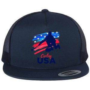 Curling USA Support The Team USA Flag Curl Clean Flat Bill Trucker Hat