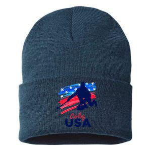 Curling USA Support The Team USA Flag Curl Clean Sustainable Knit Beanie