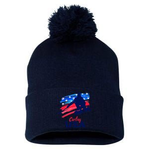 Curling USA Support The Team USA Flag Curl Clean Pom Pom 12in Knit Beanie