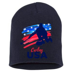 Curling USA Support The Team USA Flag Curl Clean Short Acrylic Beanie