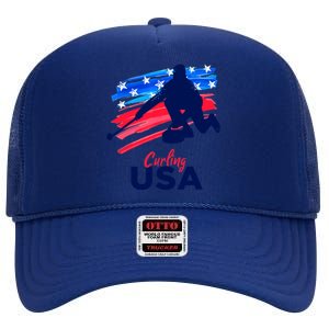 Curling USA Support The Team USA Flag Curl Clean High Crown Mesh Back Trucker Hat