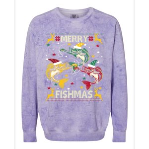 Christmas Ugly Sweater Merry Fishmas Funny Angler Gift Colorblast Crewneck Sweatshirt