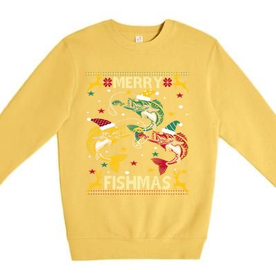 Christmas Ugly Sweater Merry Fishmas Funny Angler Gift Premium Crewneck Sweatshirt