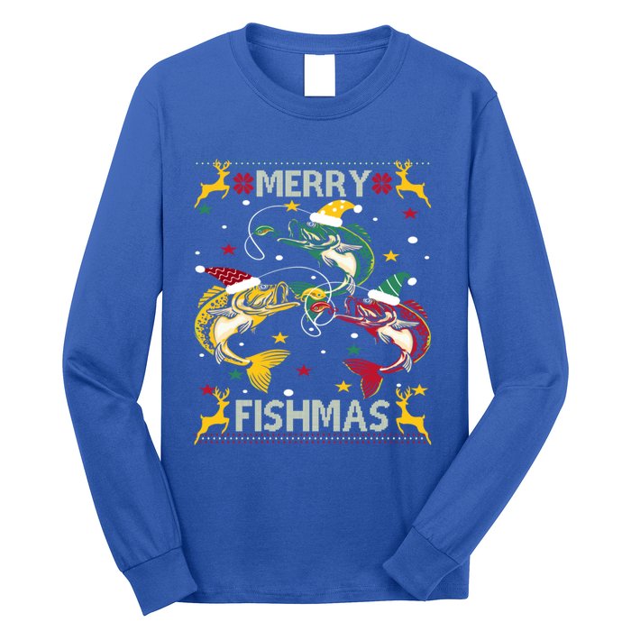 Christmas Ugly Sweater Merry Fishmas Funny Angler Gift Long Sleeve Shirt