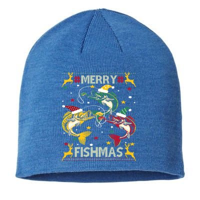 Christmas Ugly Sweater Merry Fishmas Funny Angler Gift Sustainable Beanie