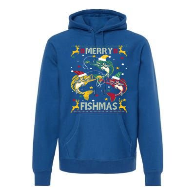 Christmas Ugly Sweater Merry Fishmas Funny Angler Gift Premium Hoodie