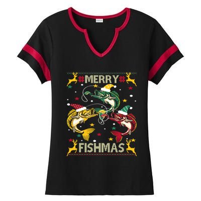 Christmas Ugly Sweater Merry Fishmas Funny Angler Meaningful Gift Ladies Halftime Notch Neck Tee