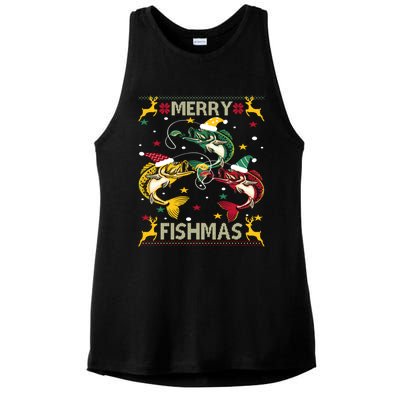 Christmas Ugly Sweater Merry Fishmas Funny Angler Meaningful Gift Ladies PosiCharge Tri-Blend Wicking Tank