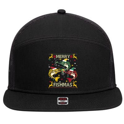 Christmas Ugly Sweater Merry Fishmas Funny Angler Meaningful Gift 7 Panel Mesh Trucker Snapback Hat