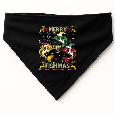 Christmas Ugly Sweater Merry Fishmas Funny Angler Meaningful Gift USA-Made Doggie Bandana