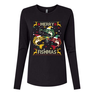 Christmas Ugly Sweater Merry Fishmas Funny Angler Meaningful Gift Womens Cotton Relaxed Long Sleeve T-Shirt