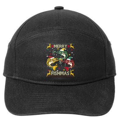 Christmas Ugly Sweater Merry Fishmas Funny Angler Meaningful Gift 7-Panel Snapback Hat