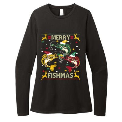 Christmas Ugly Sweater Merry Fishmas Funny Angler Meaningful Gift Womens CVC Long Sleeve Shirt