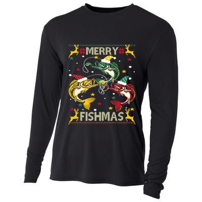 Christmas Ugly Sweater Merry Fishmas Funny Angler Meaningful Gift Cooling Performance Long Sleeve Crew