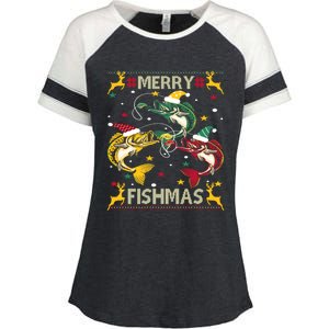 Christmas Ugly Sweater Merry Fishmas Funny Angler Meaningful Gift Enza Ladies Jersey Colorblock Tee