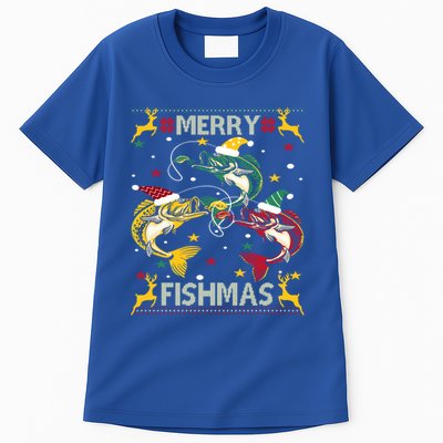Christmas Ugly Sweater Merry Fishmas Funny Angler Meaningful Gift Tall T-Shirt