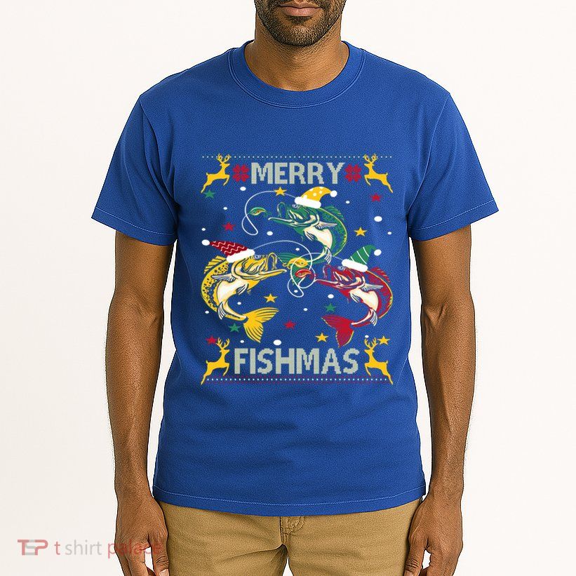 Christmas Ugly Sweater Merry Fishmas Funny Angler Meaningful Gift Tall T-Shirt