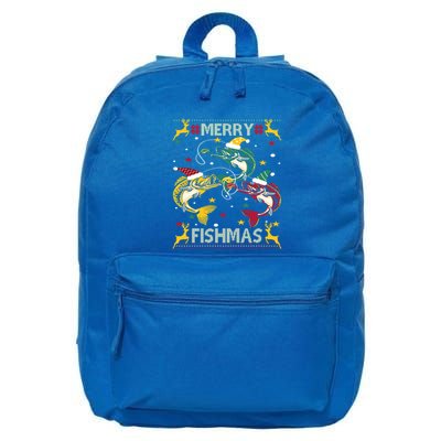 Christmas Ugly Sweater Merry Fishmas Funny Angler Meaningful Gift 16 in Basic Backpack
