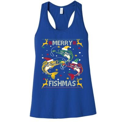 Christmas Ugly Sweater Merry Fishmas Funny Angler Meaningful Gift Women's Racerback Tank