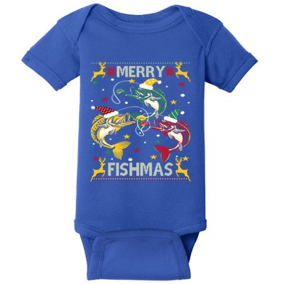 Christmas Ugly Sweater Merry Fishmas Funny Angler Meaningful Gift Baby Bodysuit