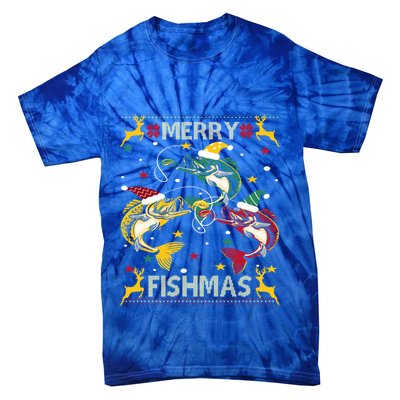 Christmas Ugly Sweater Merry Fishmas Funny Angler Meaningful Gift Tie-Dye T-Shirt