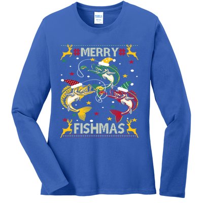 Christmas Ugly Sweater Merry Fishmas Funny Angler Meaningful Gift Ladies Long Sleeve Shirt