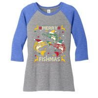 Christmas Ugly Sweater Merry Fishmas Funny Angler Meaningful Gift Women's Tri-Blend 3/4-Sleeve Raglan Shirt