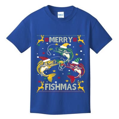 Christmas Ugly Sweater Merry Fishmas Funny Angler Meaningful Gift Kids T-Shirt