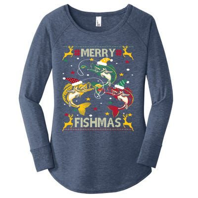 Christmas Ugly Sweater Merry Fishmas Funny Angler Meaningful Gift Women's Perfect Tri Tunic Long Sleeve Shirt