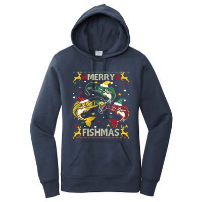 Christmas Ugly Sweater Merry Fishmas Funny Angler Meaningful Gift Women's Pullover Hoodie