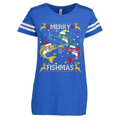 Christmas Ugly Sweater Merry Fishmas Funny Angler Meaningful Gift Enza Ladies Jersey Football T-Shirt